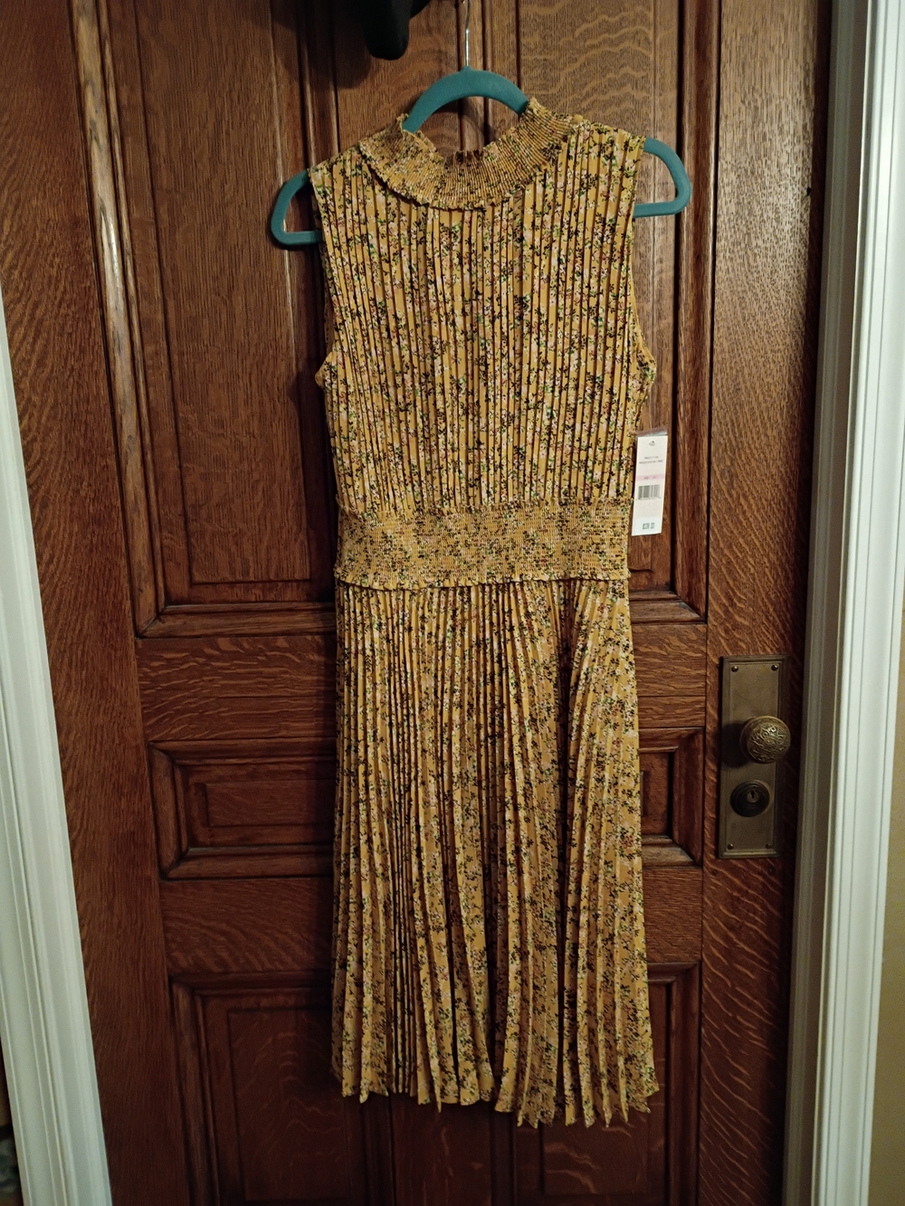 Nanette LePore Sleeveless Yellow Floral Pleated Midi Dress, Size 10